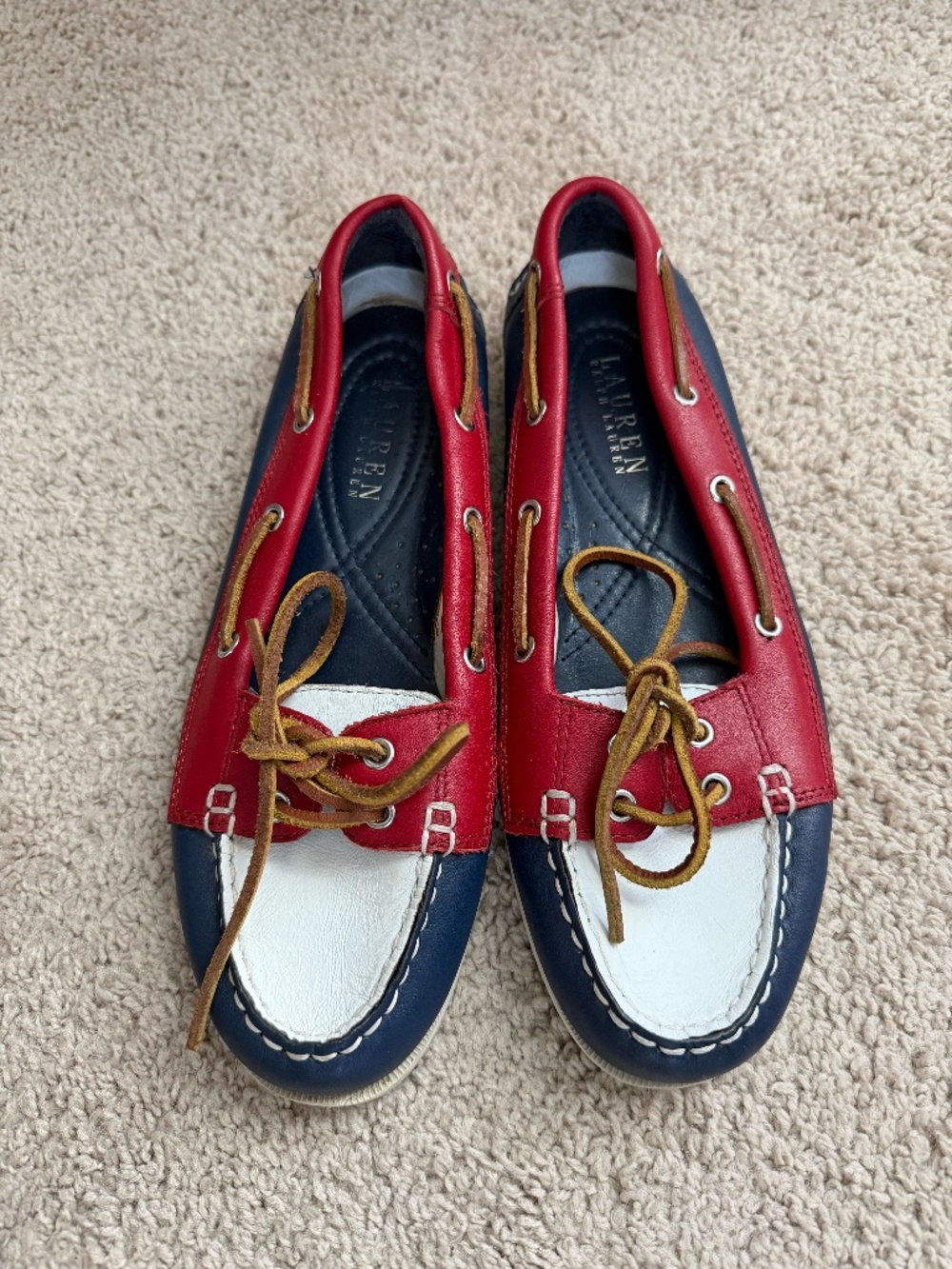 Lauren Ralph Lauren Womens 8 B Yolanda Colorblock Leather Boat Shoes Loafers